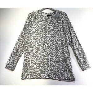 Tahari Womens Knit Sweater Top M Leopard Print Long Sleeve Casual